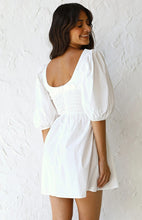 Load image into Gallery viewer, casual Friday outfits, white short frock, lantern sleeves dress, solid color dress, cute short dress, frill frock, cute dressy, cute outfits to wear roller skating, 80's casual wear, cute converse outfits, short homecoming dresses cheap, beautiful frock style