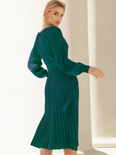 Load image into Gallery viewer, crew neck sweater dress, Pleated Sweater Dress, Two Piece Skirt Set, Blazer Dress, Pleated Jumper Dress, Sweater Dress, Knitted jumper dress, cute holiday party outfits. cute brunch outfits winter, Prom & Homecoming, cute warm fall outfits, knitted Christmas pleated party dress, sea green sweater dress, long sleeves dress.
