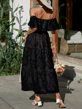 Load image into Gallery viewer, Tiered Ruffle Maxi Dress, Off the Shoulder Maxi Dress, Lace Maxi Dress Boho, floral tiered maxi dress, maxi dress off the shoulder, Long Maxi Dress, Bohemian Maxi Dress, lace off the shoulder maxi dress, tiered dress maxi, cold shoulder maxi dress, Off the shoulder maxi dress casual, off the shoulder maxi, plus size off the shoulder maxi dresses, black tiered maxi dress, black lace maxi dress, cold shoulder maxi dress, lace maxi dress, Black off the shoulder maxi dress.