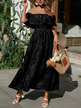 Load image into Gallery viewer, Tiered Ruffle Maxi Dress, Off the Shoulder Maxi Dress, Lace Maxi Dress Boho, floral tiered maxi dress, maxi dress off the shoulder, Long Maxi Dress, Bohemian Maxi Dress, lace off the shoulder maxi dress, tiered dress maxi, cold shoulder maxi dress, Off the shoulder maxi dress casual, off the shoulder maxi, plus size off the shoulder maxi dresses, black tiered maxi dress, black lace maxi dress, cold shoulder maxi dress, lace maxi dress, Black off the shoulder maxi dress.