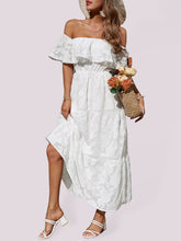 Load image into Gallery viewer, Tiered Ruffle Maxi Dress, Off the Shoulder Maxi Dress, Lace Maxi Dress Boho, floral tiered maxi dress, maxi dress off the shoulder, Long Maxi Dress, Bohemian Maxi Dress, lace off the shoulder maxi dress, tiered dress maxi, cold shoulder maxi dress, Off the shoulder maxi dress casual, off the shoulder maxi, plus size off the shoulder maxi dresses, pink tiered maxi dress, white lace maxi dress, cold shoulder maxi dress, lace maxi dress.