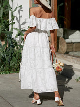 Load image into Gallery viewer, Tiered Ruffle Maxi Dress, Off the Shoulder Maxi Dress, Lace Maxi Dress Boho, floral tiered maxi dress, maxi dress off the shoulder, Long Maxi Dress, Bohemian Maxi Dress, lace off the shoulder maxi dress, tiered dress maxi, cold shoulder maxi dress, Off the shoulder maxi dress casual, off the shoulder maxi, plus size off the shoulder maxi dresses, pink tiered maxi dress, white lace maxi dress, cold shoulder maxi dress, lace maxi dress.