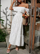 Load image into Gallery viewer, Tiered Ruffle Maxi Dress, Off the Shoulder Maxi Dress, Lace Maxi Dress Boho, floral tiered maxi dress, maxi dress off the shoulder, Long Maxi Dress, Bohemian Maxi Dress, lace off the shoulder maxi dress, tiered dress maxi, cold shoulder maxi dress, Off the shoulder maxi dress casual, off the shoulder maxi, plus size off the shoulder maxi dresses, pink tiered maxi dress, white lace maxi dress, cold shoulder maxi dress, lace maxi dress.