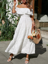 Load image into Gallery viewer, Tiered Ruffle Maxi Dress, Off the Shoulder Maxi Dress, Lace Maxi Dress Boho, floral tiered maxi dress, maxi dress off the shoulder, Long Maxi Dress, Bohemian Maxi Dress, lace off the shoulder maxi dress, tiered dress maxi, cold shoulder maxi dress, Off the shoulder maxi dress casual, off the shoulder maxi, plus size off the shoulder maxi dresses, pink tiered maxi dress, white lace maxi dress, cold shoulder maxi dress, lace maxi dress.