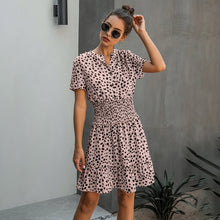 Load image into Gallery viewer, Leopard print ruffle dress, Summer Dresses, Ruffle smock dress, Smock dress, cute short casual dresses, leopard print button dress, ruffle hem dress, Ruffle Tiered dress, Tiered Smock Dress, frill frock, casual Friday outfits, 80's casual wear, cute converse outfits, cute dressy, casual summer dresses, Hilton ruffled dress, pink leopard print dress, pink leopard print.