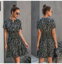 Load image into Gallery viewer, cheetah print dress, Leopard print ruffle dress, Summer Dresses, Ruffle smock dress, Smock dress, cute short casual dresses, leopard print button dress, ruffle hem dress, Ruffle Tiered dress, Tiered Smock Dress, frill frock, casual Friday outfits, 80's casual wear, cute converse outfits, cute dressy, casual summer dresses, Hilton ruffled dress, black ruffle dress, green leopard print dress, plus size ruffle dress, plus size cute dress.