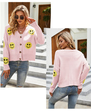 Load image into Gallery viewer, Smiley Sweater, knit button front cardigan, croptop and jumper, Scoop Neck Sweater Top,Sweater shirts for ladies,womens wool jumper, wool jumper womens, best fall sweaters, women's winter coats and jackets, knitted ladies vest, pink sweater top, fall sweater vests, best wool jumpers, light weight knitted jumper, short knitted jumper