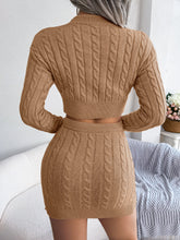 Load image into Gallery viewer, Two Piece Sweater Dress, Knitted Co-ord Set, Knotted co ord, Two piece sweater skirt set, Two-Piece Outfit Set, Slinky Co-ord, Two piece Sweater Dress, Knitted Co-ord Set, Co-ord for women,  Crop Top and Mini Skirt co-ord, Knitted Co-ord Set, bodycon sweater dress,