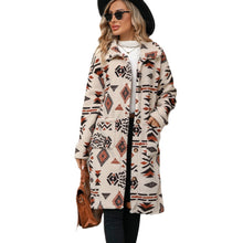 Load image into Gallery viewer, Aztec print women's long line coat, Long Overcoat,  Women's outerwear, women's overcoat, women's coats & jackets, long parka coat, trench coat women, womens winter clothing, womens dressy winter coats, women's plus size coats, plus size parka coat, plus size parka, womens outdoor coat, womens long parka coat, black friday coat sale.