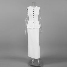 Load image into Gallery viewer, Chic Sleeveless Vest Maxi Skirt Set | White Two Piece Skirt Set | Two Piece Maxi Dress | Coord sets women