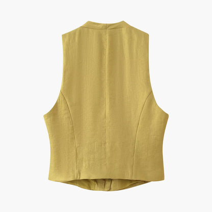 Aubrey Mustard Fancy pantsuit Tailored Vest and Pants Set | Wide Leg Coord Set