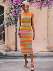 Spring Summer Dress Slim Fit Mixed Color Splicing Pullover Striped Women Knitwear