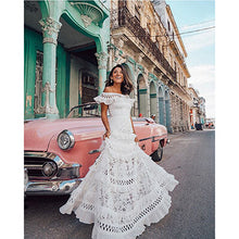 Load image into Gallery viewer, Summer Women Clothing off-Shoulder Ruffled Hollow Out Cutout Wide Hem Lace Dress