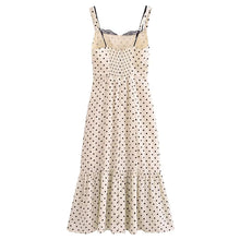 Load image into Gallery viewer, Black and White Polka Dot Dress, polka dot midi dress, mermaid dress, Ruffle Midi Dress, Bodycon Dress, lace dress, lace bodycon dress, Polka dot summer dress, white sundress, sleeveless polka dot dress, polka dots, smock dress.