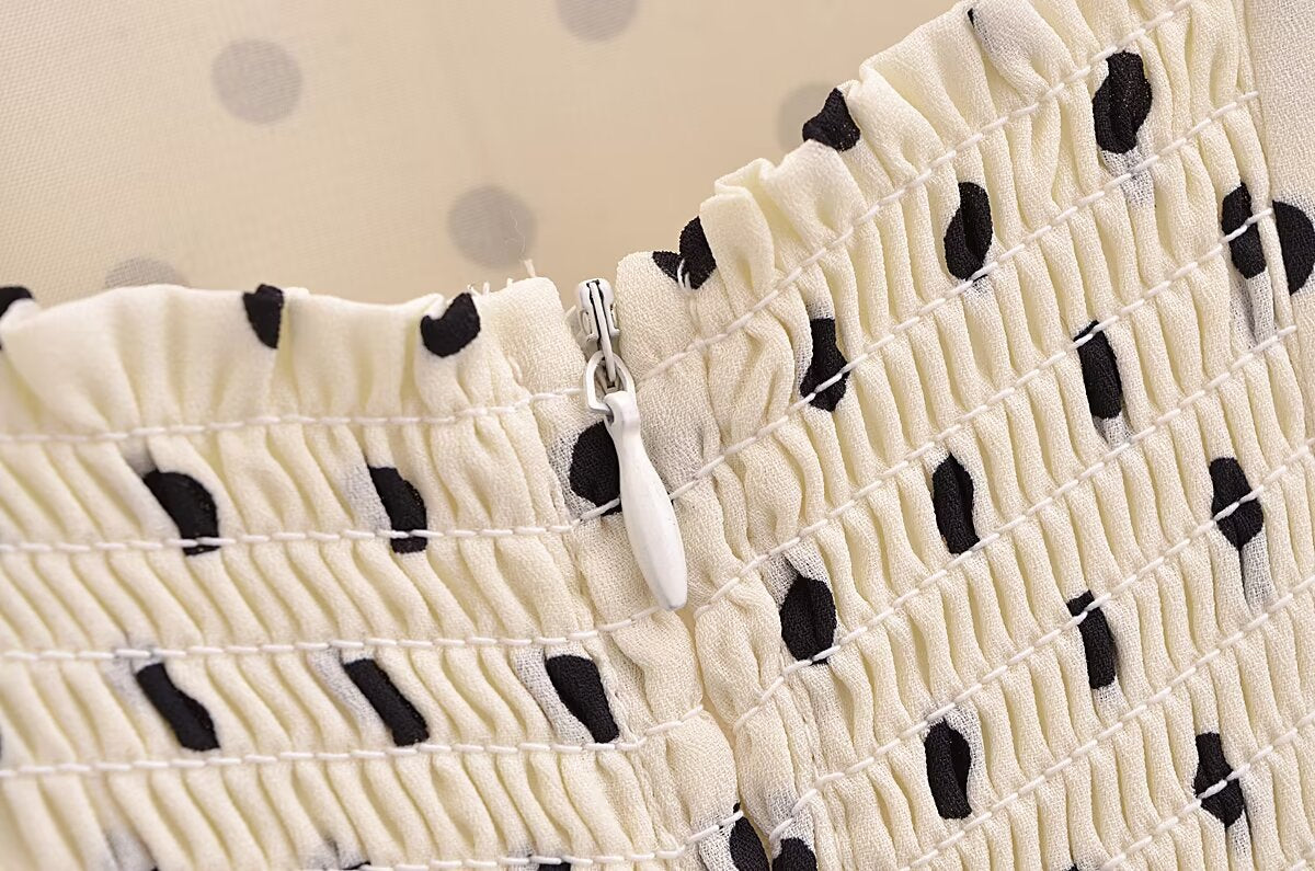 Timeless Charm Black and White Polka dot dress | Ruffle Midi Dress | Bodyon Mermaid Lace Dress