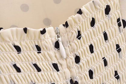 Timeless Charm Black and White Polka dot dress | Ruffle Midi Dress | Bodyon Mermaid Lace Dress