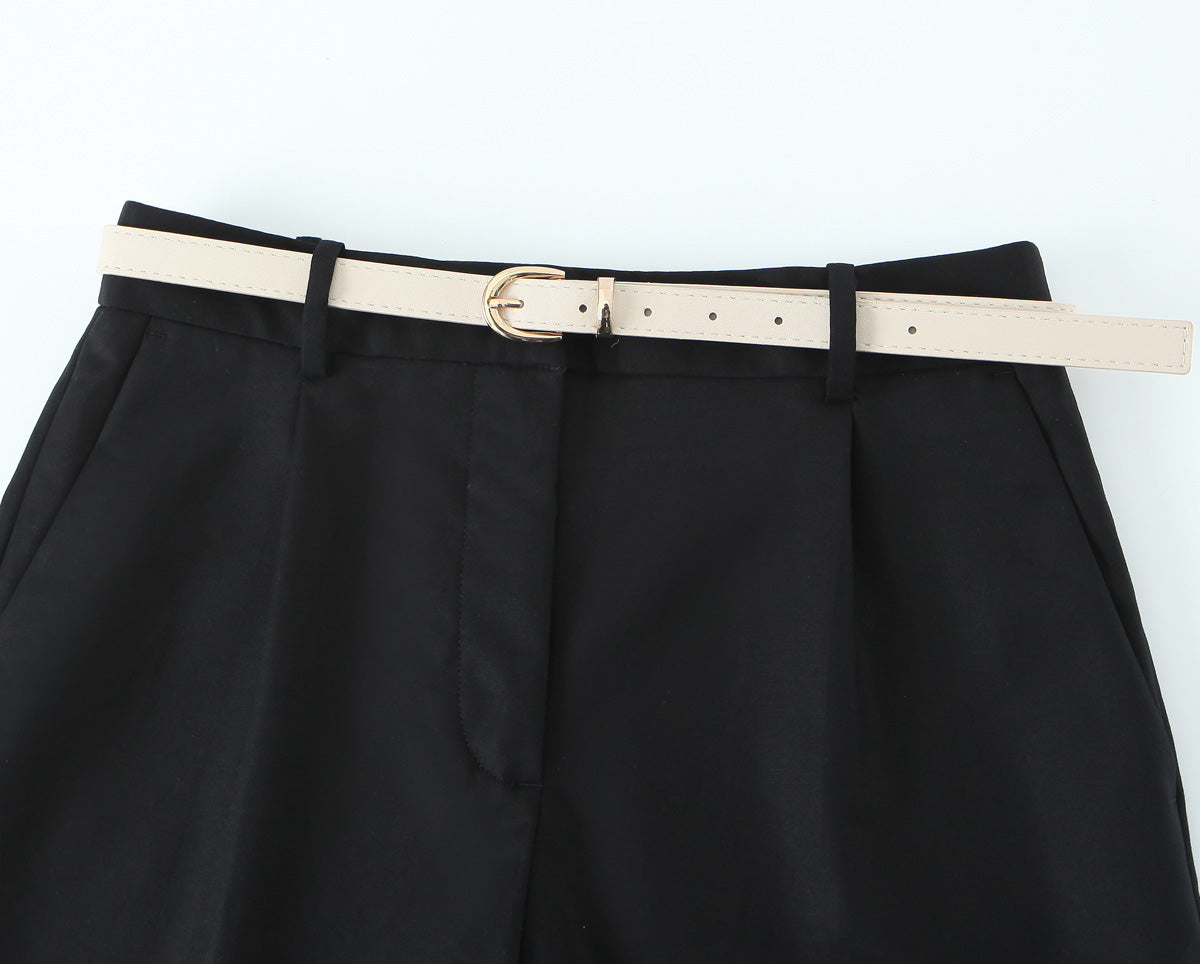 Hyphen Pleated Wide-Leg Belted Shorts – High-Waist tailored shorts women | Classy Minimalist Chic Shorts