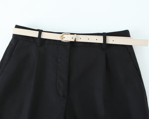 Hyphen Pleated Wide-Leg Belted Shorts for Women – High-Waist tailored shorts women | Minimalist Chic Outfit | Classy Shorts for Travel & Brunch