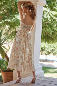 Flowy midi Sundress, boho floral dress, Summer Plunging neck Dress, white floral corset dress, backless midi sundress, summer floral backless dress, Summer Backless Midi Dress, Laceup Dress, Summer floral midi dress, Floral Dresses for women, long summer dresses, corset lace dress, lace corset midi dress, white floral midi sundress, graduation dress, prom dress, spring outfits, prom and dance dress, wedding dresses, wedding guest dress, summer dresses for women.