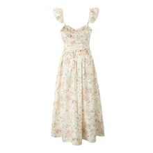 Load image into Gallery viewer, white floral corset dress, backless midi sundress, summer floral backless dress, Summer Backless Midi Dress, Laceup Dress, Summer floral midi dress, Floral Dresses for women, long summer dresses, corset lace dress, lace corset midi dress, white floral midi sundress, graduation dress, prom dress