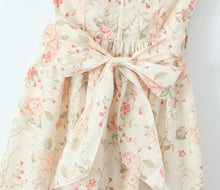 Load image into Gallery viewer, floral laceup midi sundress, Floral Midi Dress, Midi Sundress, White floral Dress, Corset Dress, Midi Sling Dress, corset midi dress, long white dress, floral corset dress, Flowy midi Sundress, boho floral dress, Summer Plunging neck Dress, white floral corset dress, backless midi sundress, summer floral backless dress