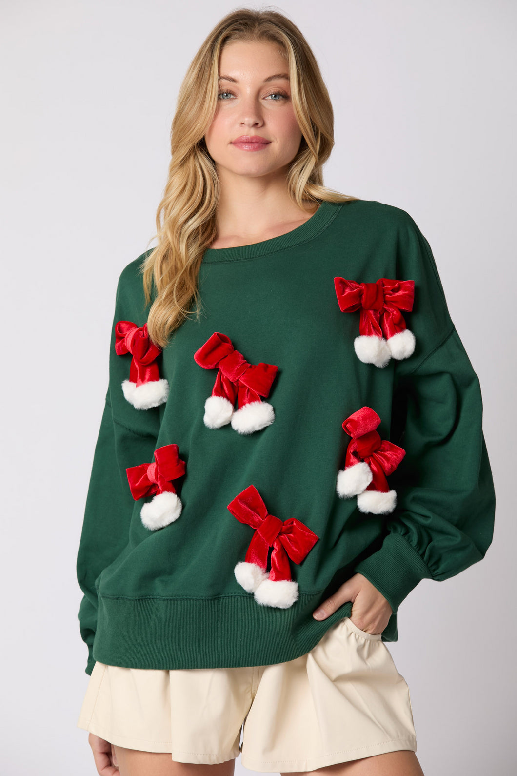Autumn Winter Christmas Bow Decoration Top Casual Long Sleeve Pullover Hoodie