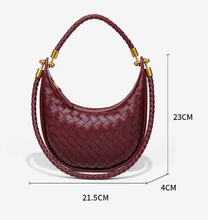 Load image into Gallery viewer, Luxe Burgundy Woven Crescent Hobo Bag | Quirky Celeb inspired Woven Saddle Bag Chic Hobo Purse.