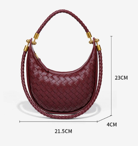 Luxe Burgundy Woven Crescent Hobo Bag | Quirky Celeb inspired Woven Saddle Bag Chic Hobo Purse.