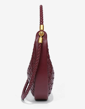 Load image into Gallery viewer, Luxe Burgundy Woven Crescent Hobo Bag | Quirky Celeb inspired Woven Saddle Bag Chic Hobo Purse.