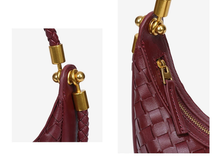 Load image into Gallery viewer, Luxe Burgundy Woven Crescent Hobo Bag | Quirky Celeb inspired Woven Saddle Bag Chic Hobo Purse.