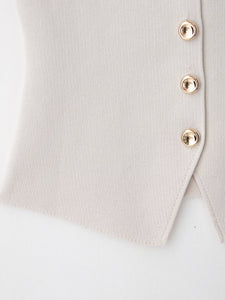 Minimal Muse White Tailored Vest-Women’s Sleeveless Buttoned Waistcoat with Gold Buttons | Power Dressing, Office Outfit Autumn fits