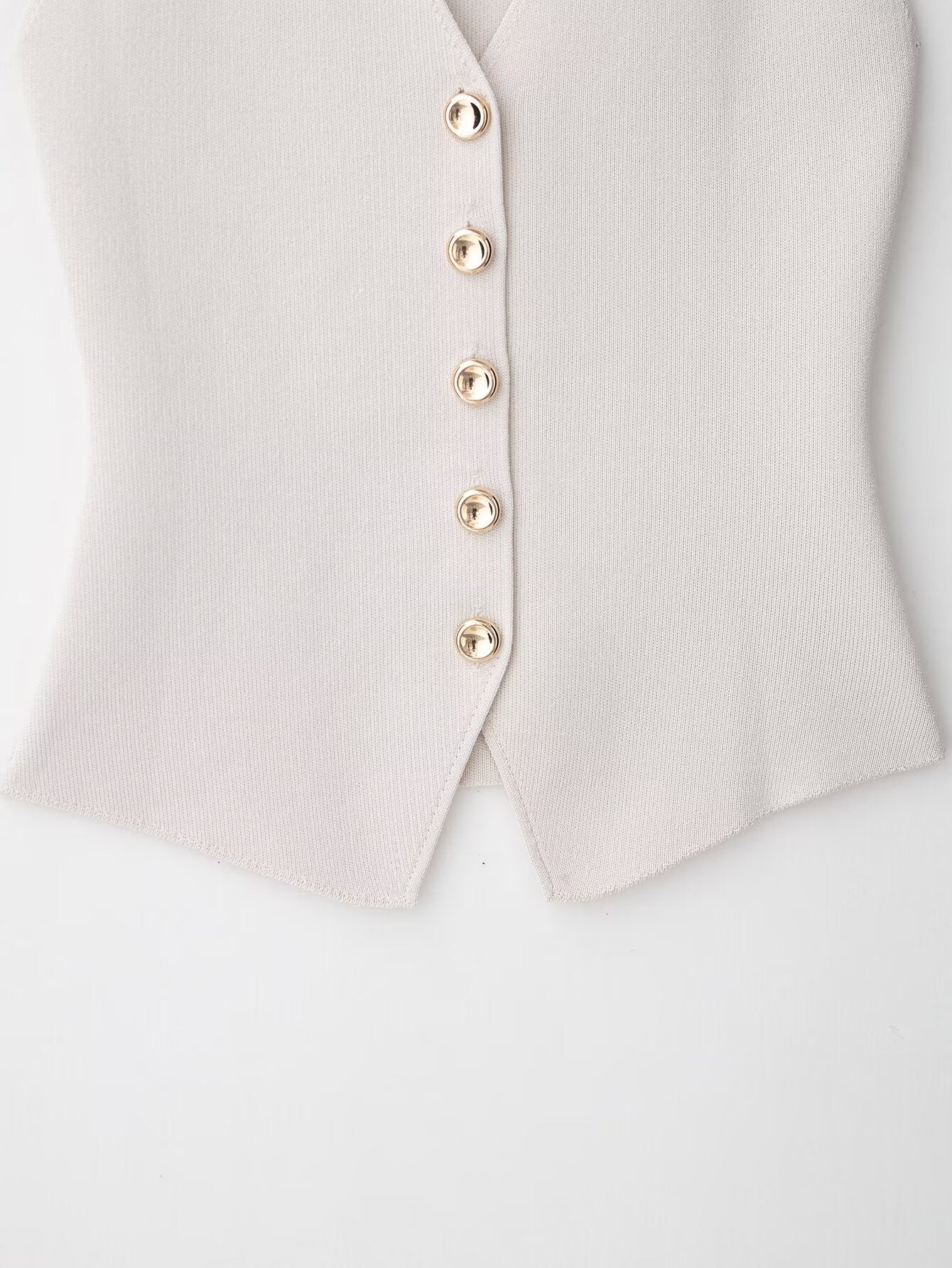 Minimal Muse White Tailored Vest-Women’s Sleeveless Buttoned Waistcoat with Gold Buttons | Business Casual Office Outfit