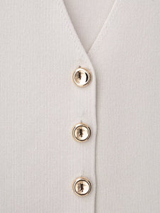 Minimal Muse White Tailored Vest-Women’s Sleeveless Buttoned Waistcoat with Gold Buttons | Power Dressing, Office Outfit Autumn fits