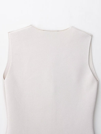 Minimal Muse White Tailored Vest-Women’s Sleeveless Buttoned Waistcoat with Gold Buttons | Business Casual Office Outfit