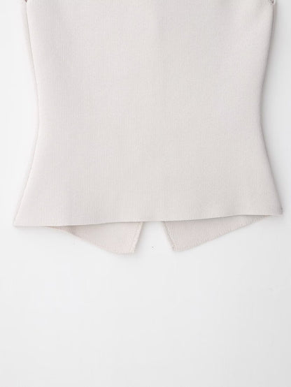 Minimal Muse White Tailored Vest-Women’s Sleeveless Buttoned Waistcoat with Gold Buttons | Business Casual Office Outfit