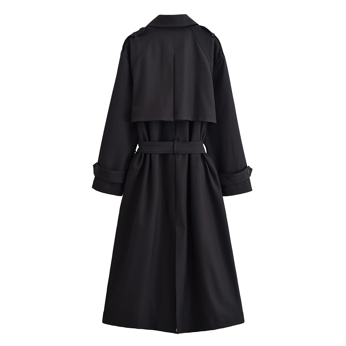 Maxim Long Black Oversized Trench Coat – Double Breasted, Belted Waist, Chic Layering Coat, Old money Outfit