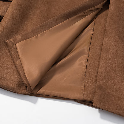 Freya Camel Brown Suede Trench Coat for Women – Belted Double-Breasted Long line Coat | Quiet Luxury overcoat