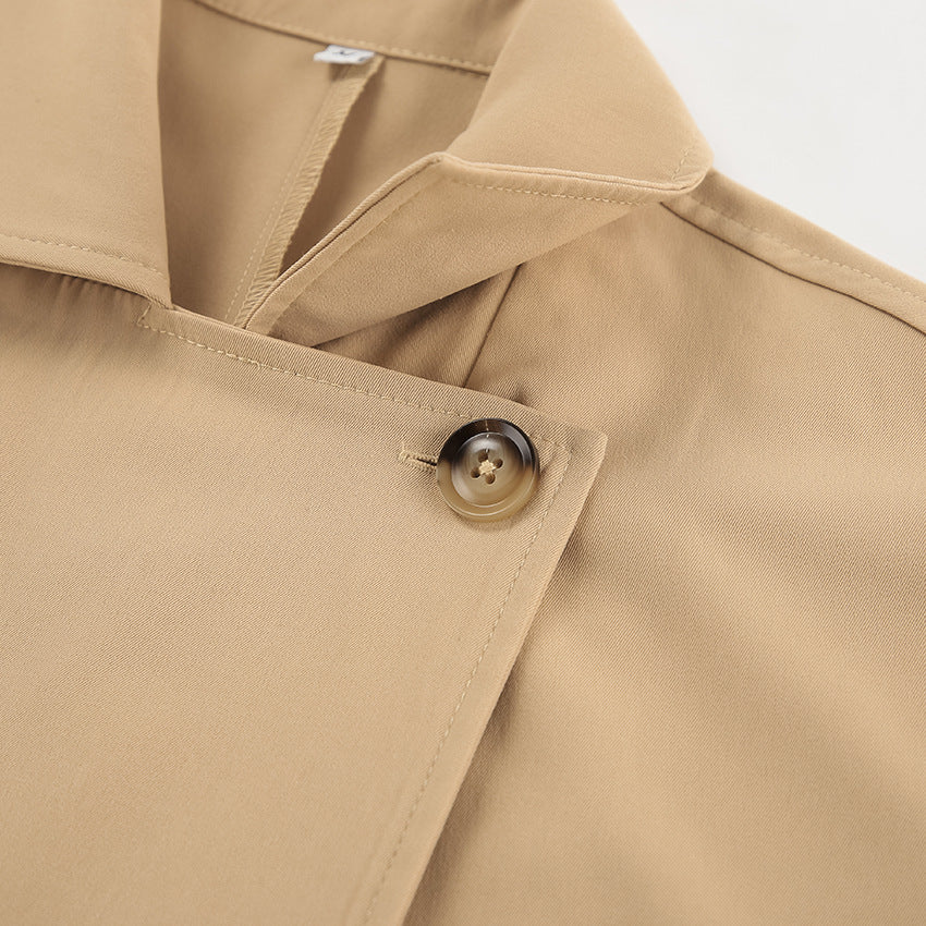 Classic Beige Double-Breasted Trench Coat for Women | Longline Coat | Quiet Luxury Fall Layering Coat