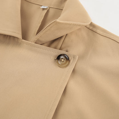 Classic Beige Double-Breasted Trench Coat for Women | Longline Coat | Quiet Luxury Fall Layering Coat