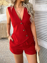 Load image into Gallery viewer, vest and shorts set, linen short set, Women’s two piece set, shorts set, co ord sets, linen two piece set, short suit set, 2 piece short set, shorts and top set, matching sets women, matching shorts and top set, womens outfit sets, Two piece vest set, Linen co-ord set, Summer co-ord outfit,Tailored women’s vest set, Matching summer set.