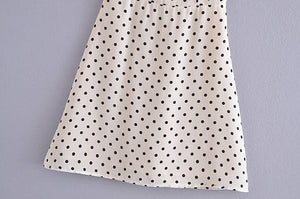 Spring Women Polka Dot Printed Waist-Controlled Tied Spaghetti-Strap Dress