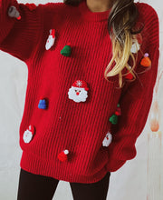 Load image into Gallery viewer, womens ugly christmas crew neck sweater, chunky knit cardigan, womens jumper red, crew neck sweater for women, pink jumper, red ugly christmas sweater for women, womens knitted pullover.