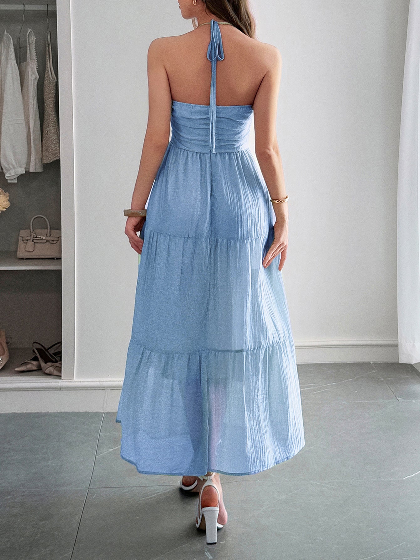 princess polly baby blue dress Halter Tie Neck Backless Gown main image 1