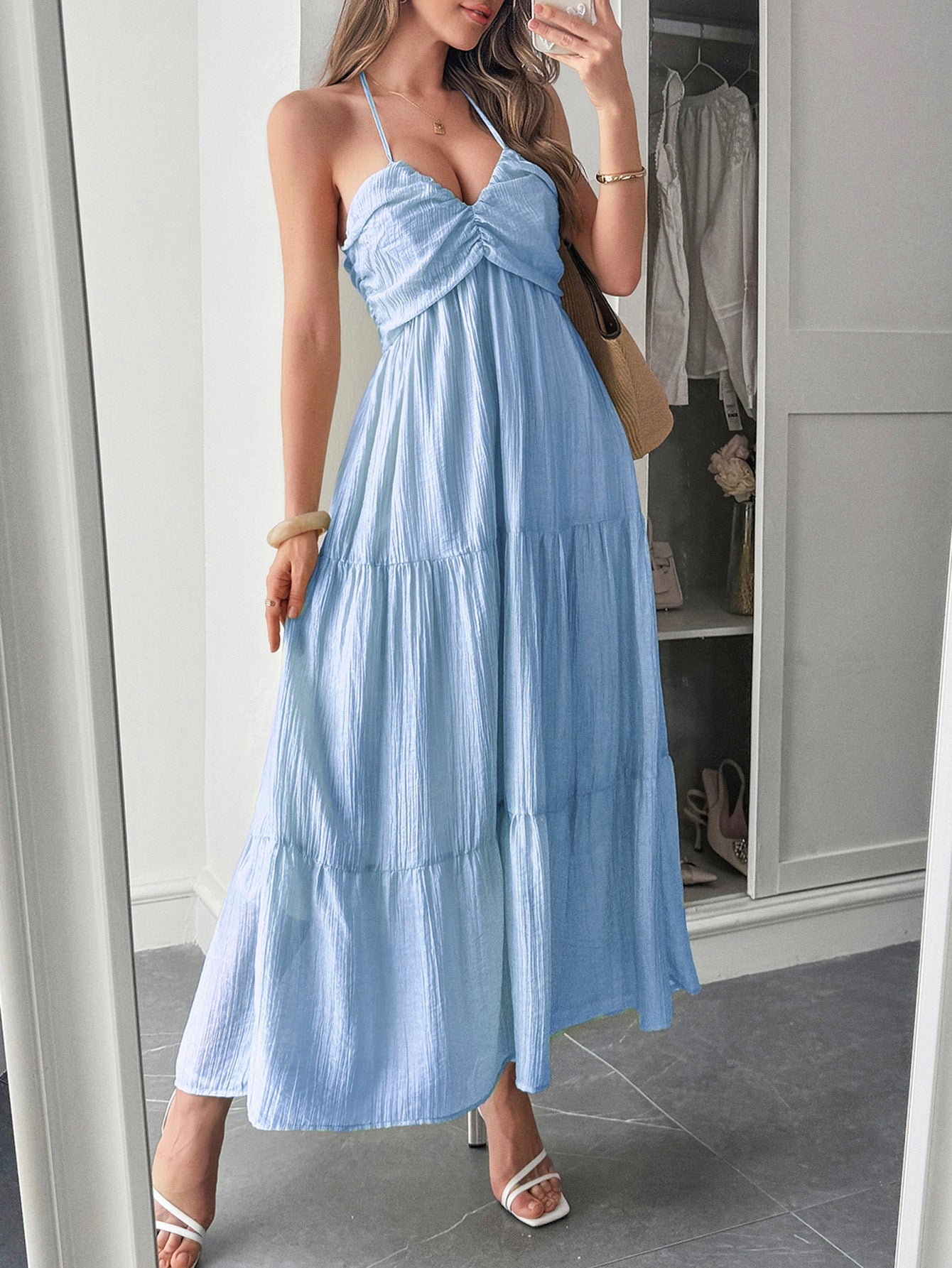 Halter Neck Tiered Maxi Dress Yellow / M Halter Neck Tiered Maxi Dress Yellow / M