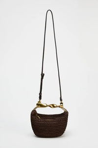 Compact bucket bag, woven straw handbag with statement handle bag, beach vacation bag or casual chic summer brunch purse.