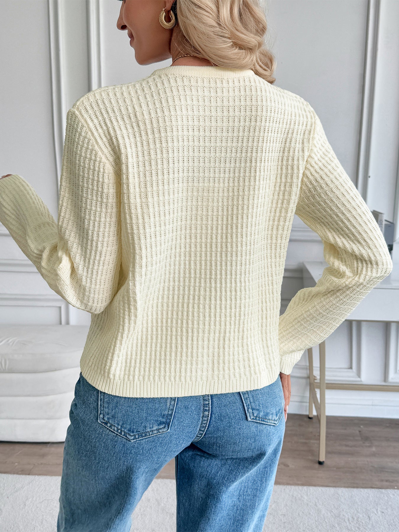 Cropped cream knit cardigan for women, layering sweater for fall