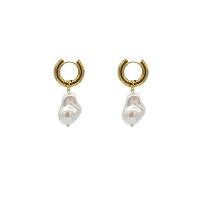 Elegant Flair Baroque Pearl Drop Earrings | Pearl Dangle Earrings | Elegant earrings | Womens gold pearl earrings