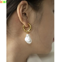 Load image into Gallery viewer, Pearl Drop Earrings, Baroque pearl earrings, Statement earrings, Huggie earrings, Womens pearl earrings, Retro pearl earrings, Baroque style pearl, Chic jewelry trends, Retro chic accessories, Retro imitation pearl earrings, Stainless steel earrings for women, Stainless steel jewelry, Modern vintage jewelry, Chic jewelry trends, Retro chic accessories, Retro imitation pearl earrings, Stainless steel earrings for women, Stainless steel jewelry, Modern vintage jewelry.