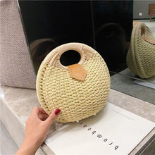 Load image into Gallery viewer, Rattan Bags, Wicker purse, shell bag, straw beach bag, straw bags, beach bags, wicker bag, beach straw bag, straw handbags, straw beach bag, crochet bags, Crossbody purse for evening, small shoulder bag for women, rattan bag, beige rattan bag