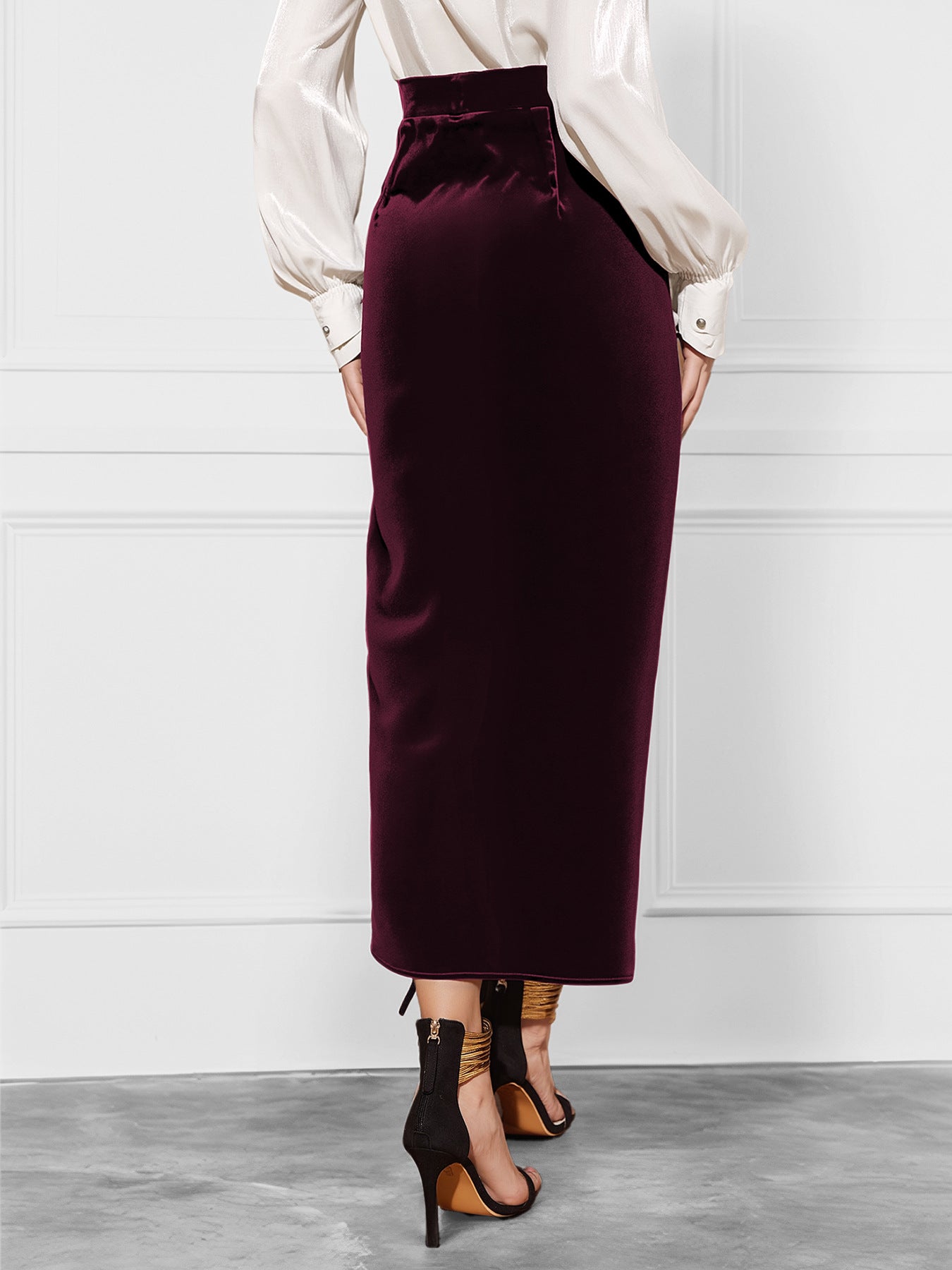 Solid Color Twisted Skirt Office Autumn Winter Split Velvet Dress